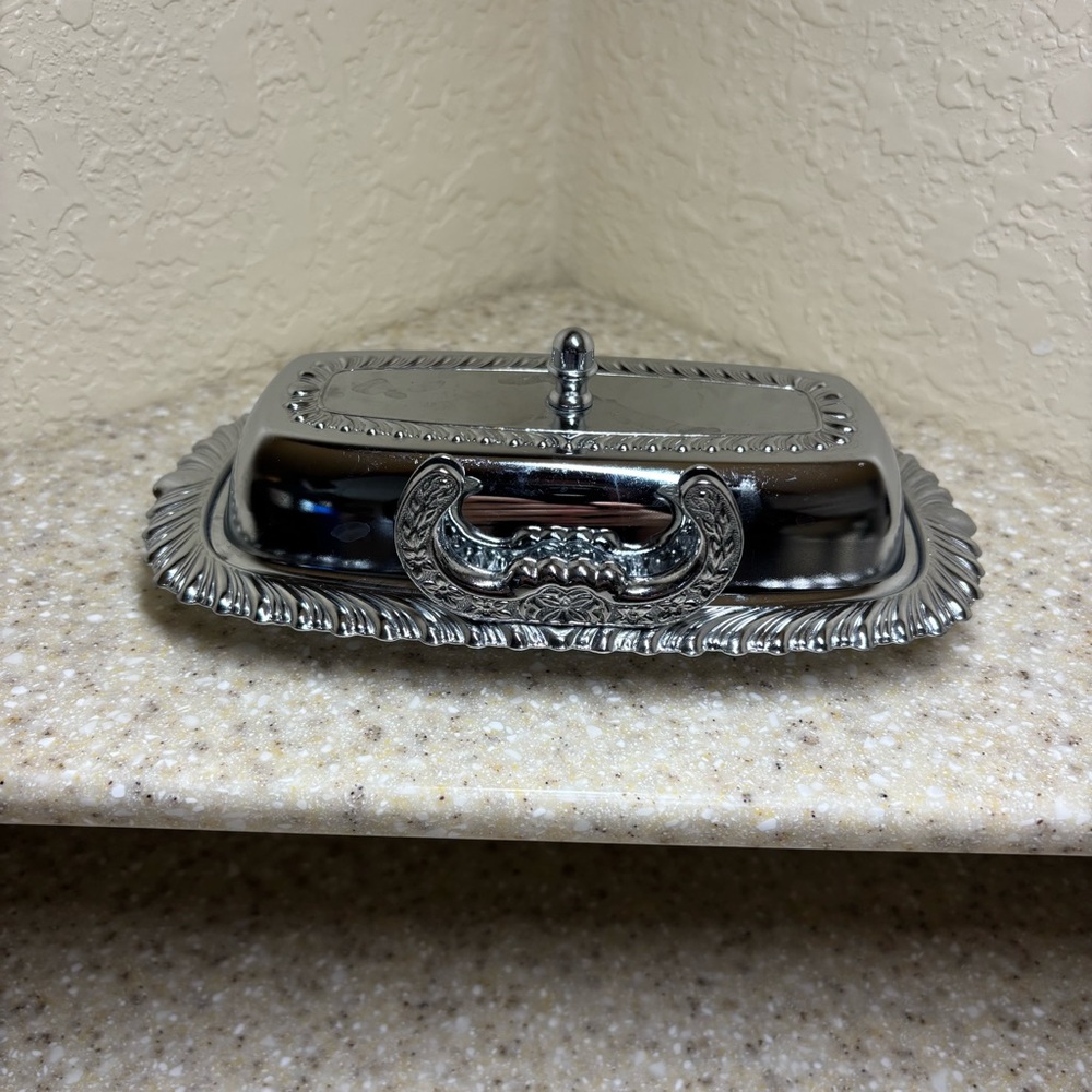 Vintage 1970’s Chrome Plated Irvinware Butter Dish with built in knife holder